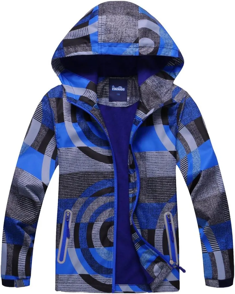 M2C Boys Outdoor Color Block Fleece Lining Windproof Jackets with Hood