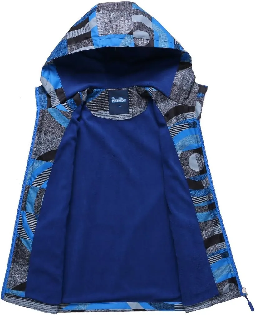 M2C Boys Outdoor Color Block Fleece Lining Windproof Jackets with Hood