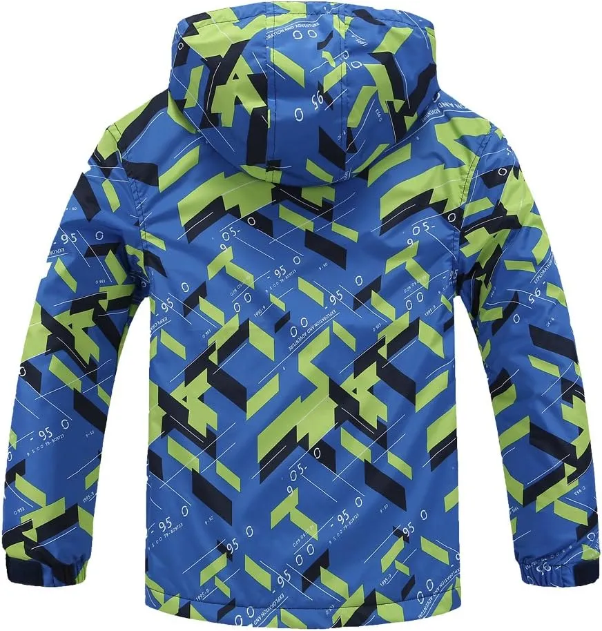 M2C Boys Outdoor Color Block Fleece Lining Windproof Jackets with Hood
