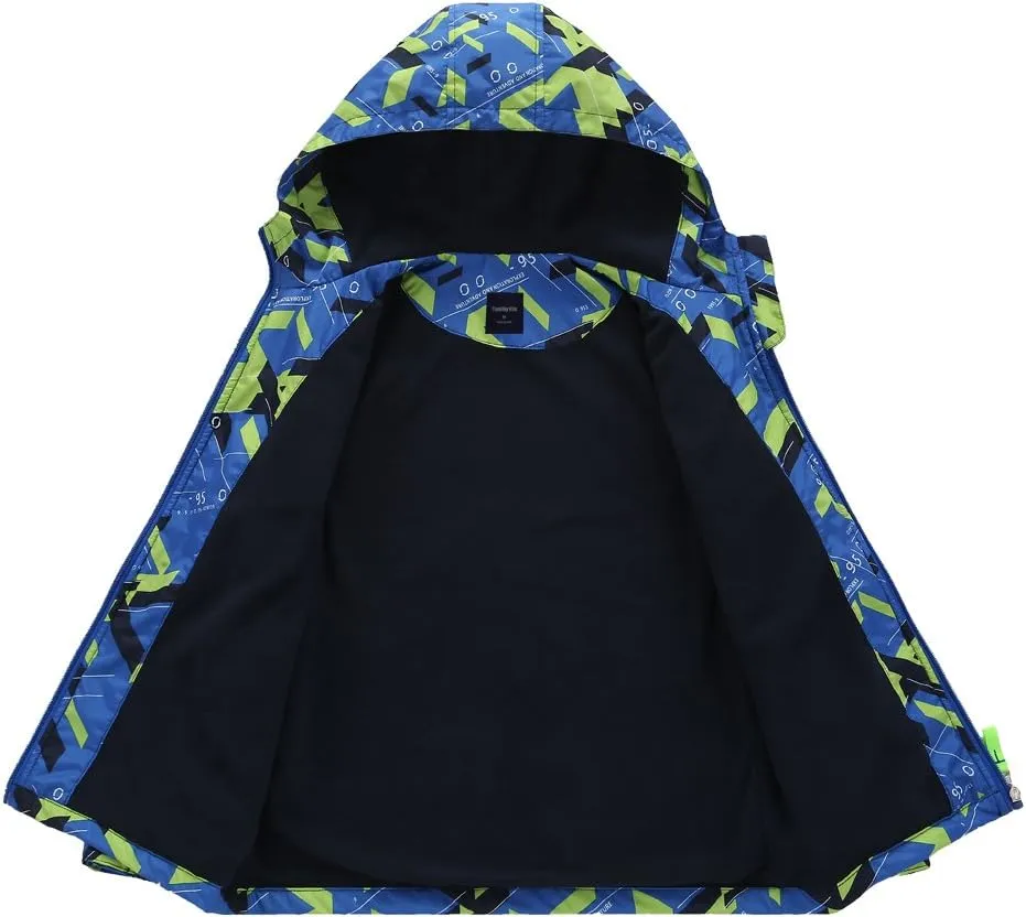 M2C Boys Outdoor Color Block Fleece Lining Windproof Jackets with Hood