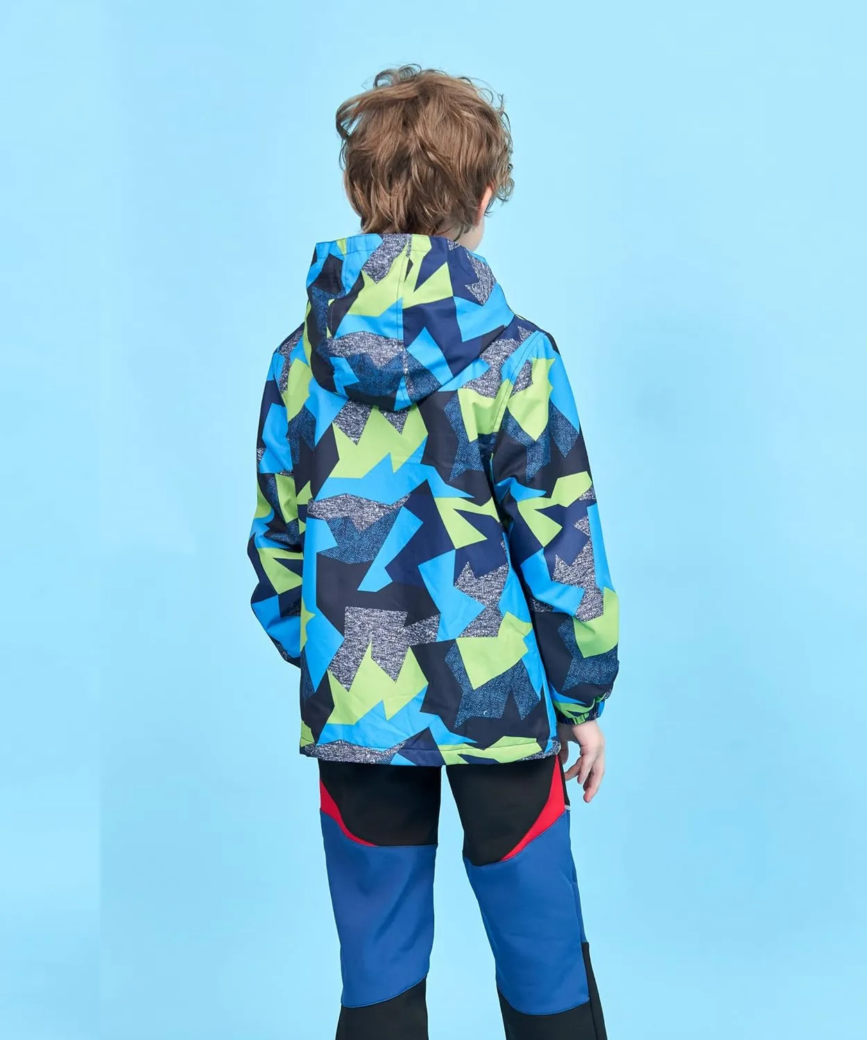 M2C Boys Outdoor Color Block Fleece Lining Windproof Jackets with Hood
