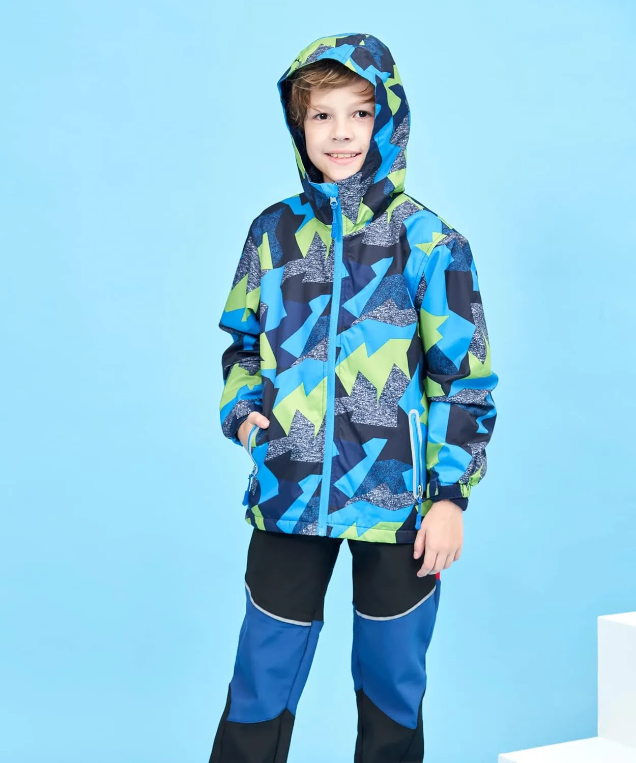 M2C Boys Outdoor Color Block Fleece Lining Windproof Jackets with Hood