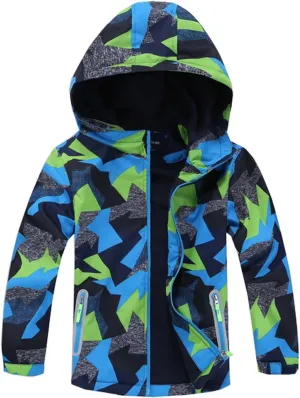 M2C Boys Outdoor Color Block Fleece Lining Windproof Jackets with Hood
