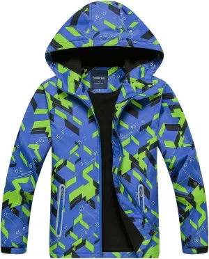M2C Boys Outdoor Color Block Fleece Lining Windproof Jackets with Hood