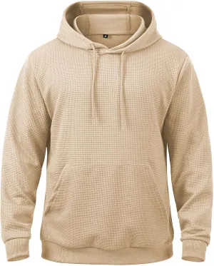 MANSDOUR Men's Hoodie Casual Long Sleeve Waffle Knit Drawstring Hoodies Pullover Sweatshirts With Pocket