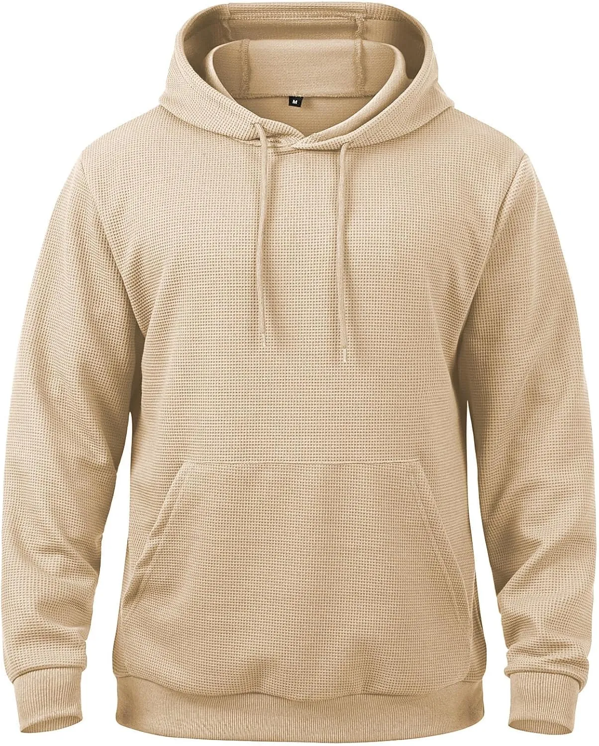 MANSDOUR Men's Hoodie Casual Long Sleeve Waffle Knit Drawstring Hoodies Pullover Sweatshirts With Pocket