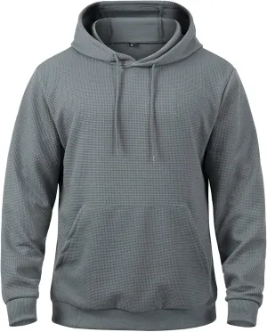 MANSDOUR Men's Hoodie Casual Long Sleeve Waffle Knit Drawstring Hoodies Pullover Sweatshirts With Pocket