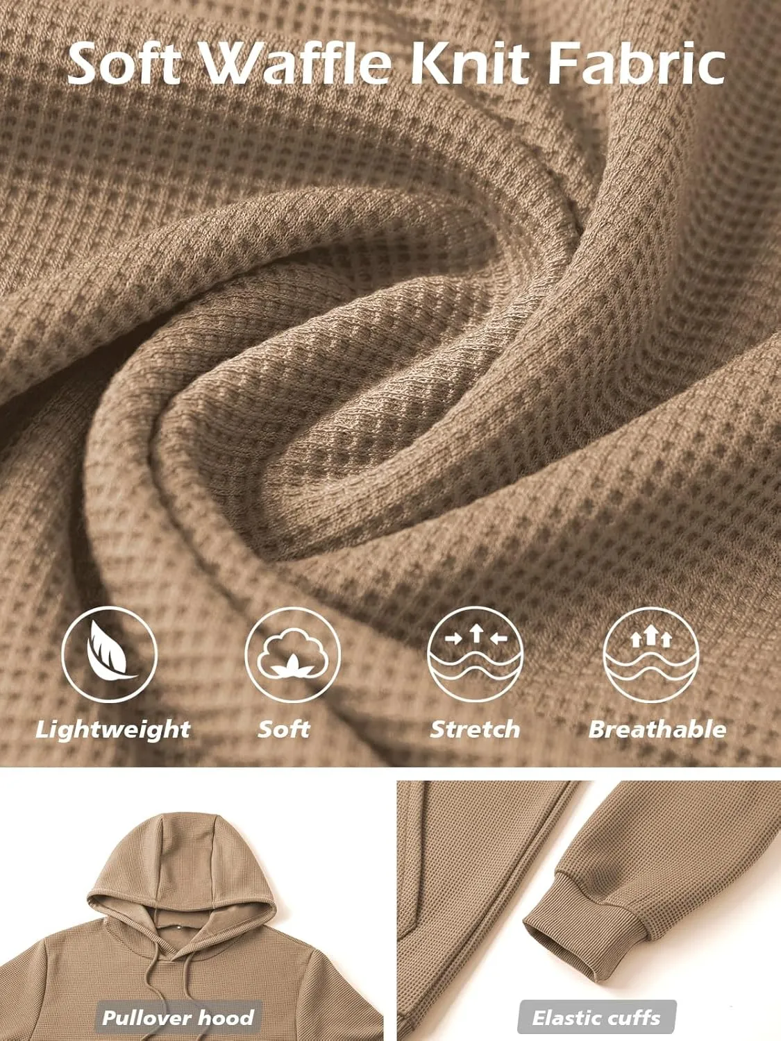 MANSDOUR Men's Hoodie Casual Long Sleeve Waffle Knit Drawstring Hoodies Pullover Sweatshirts With Pocket