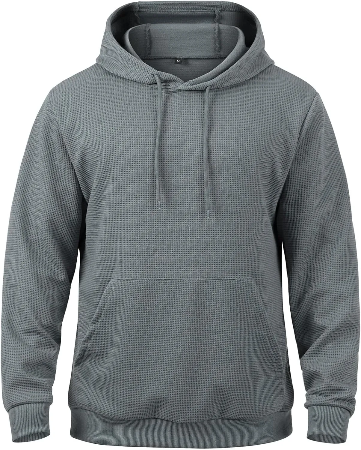 MANSDOUR Men's Hoodie Casual Long Sleeve Waffle Knit Drawstring Hoodies Pullover Sweatshirts With Pocket