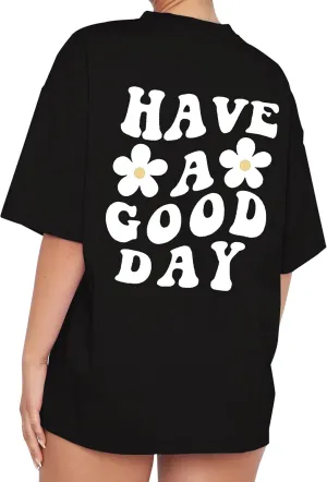 Meladyan Women’s Oversize Graphic Printed T-Shirts Short Sleeve Drop Shoulder Round Neck Loose Tee Shirt Tops