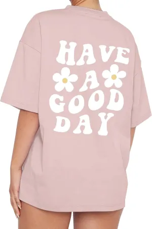 Meladyan Women’s Oversize Graphic Printed T-Shirts Short Sleeve Drop Shoulder Round Neck Loose Tee Shirt Tops