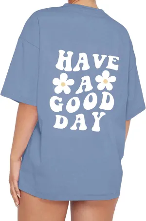 Meladyan Women’s Oversize Graphic Printed T-Shirts Short Sleeve Drop Shoulder Round Neck Loose Tee Shirt Tops