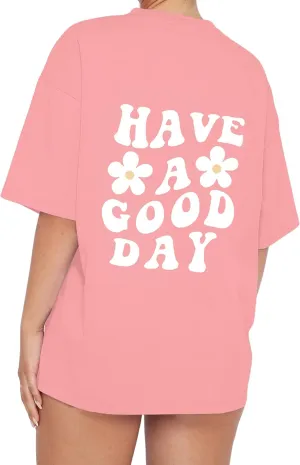 Meladyan Women’s Oversize Graphic Printed T-Shirts Short Sleeve Drop Shoulder Round Neck Loose Tee Shirt Tops