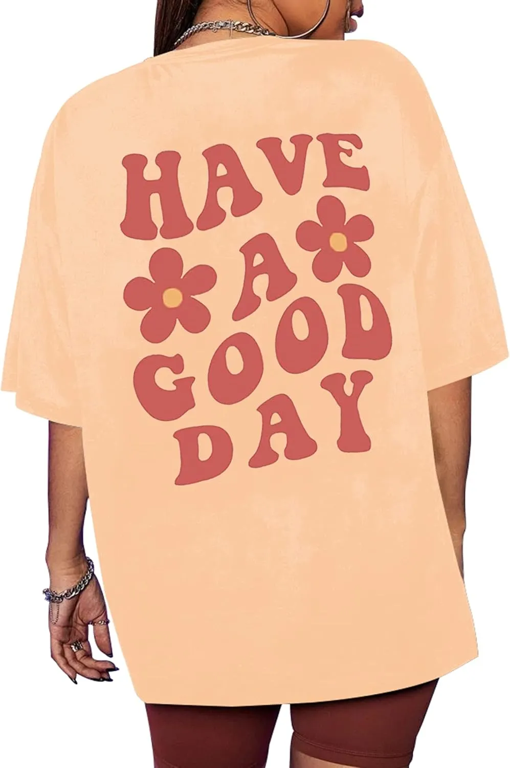 Meladyan Women’s Oversize Graphic Printed T-Shirts Short Sleeve Drop Shoulder Round Neck Loose Tee Shirt Tops