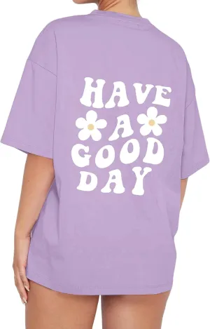 Meladyan Women’s Oversize Graphic Printed T-Shirts Short Sleeve Drop Shoulder Round Neck Loose Tee Shirt Tops