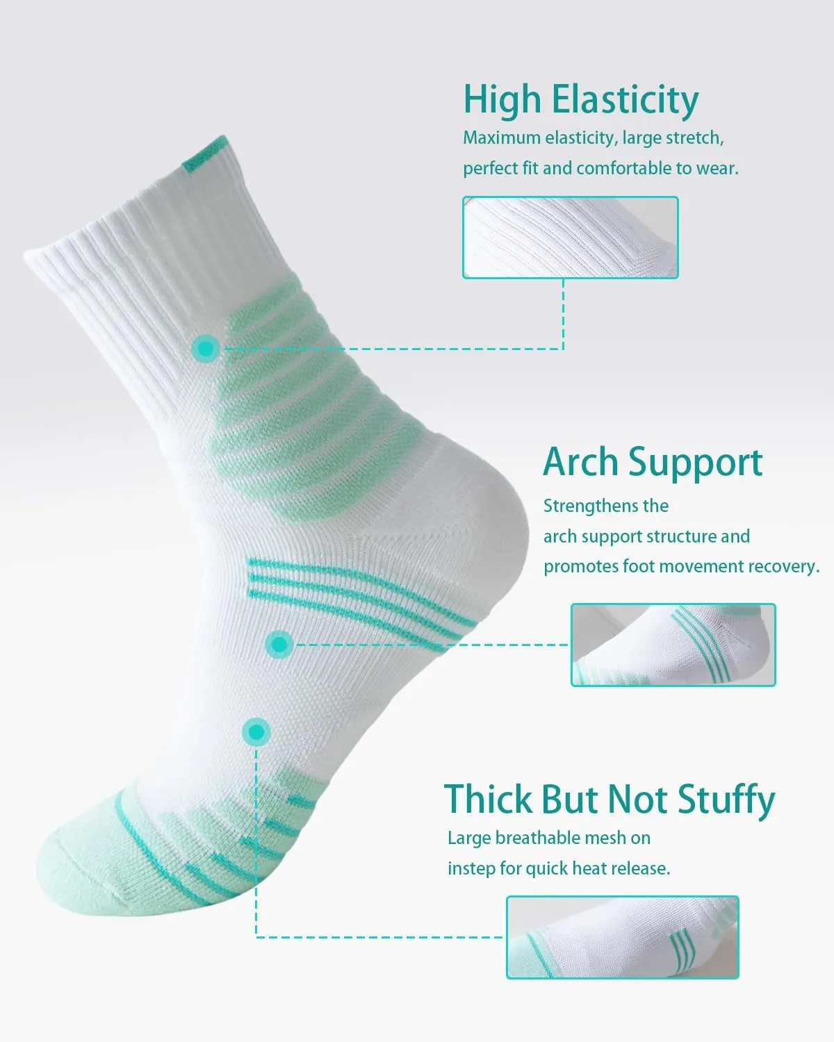 Men Compression Socks Athletic Cushioned Crew Sock Running 3 PC with Arch Support Sports Ankle Socks 9-13
