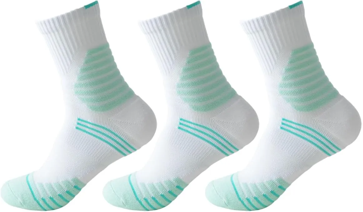 Men Compression Socks Athletic Cushioned Crew Sock Running 3 PC with Arch Support Sports Ankle Socks 9-13