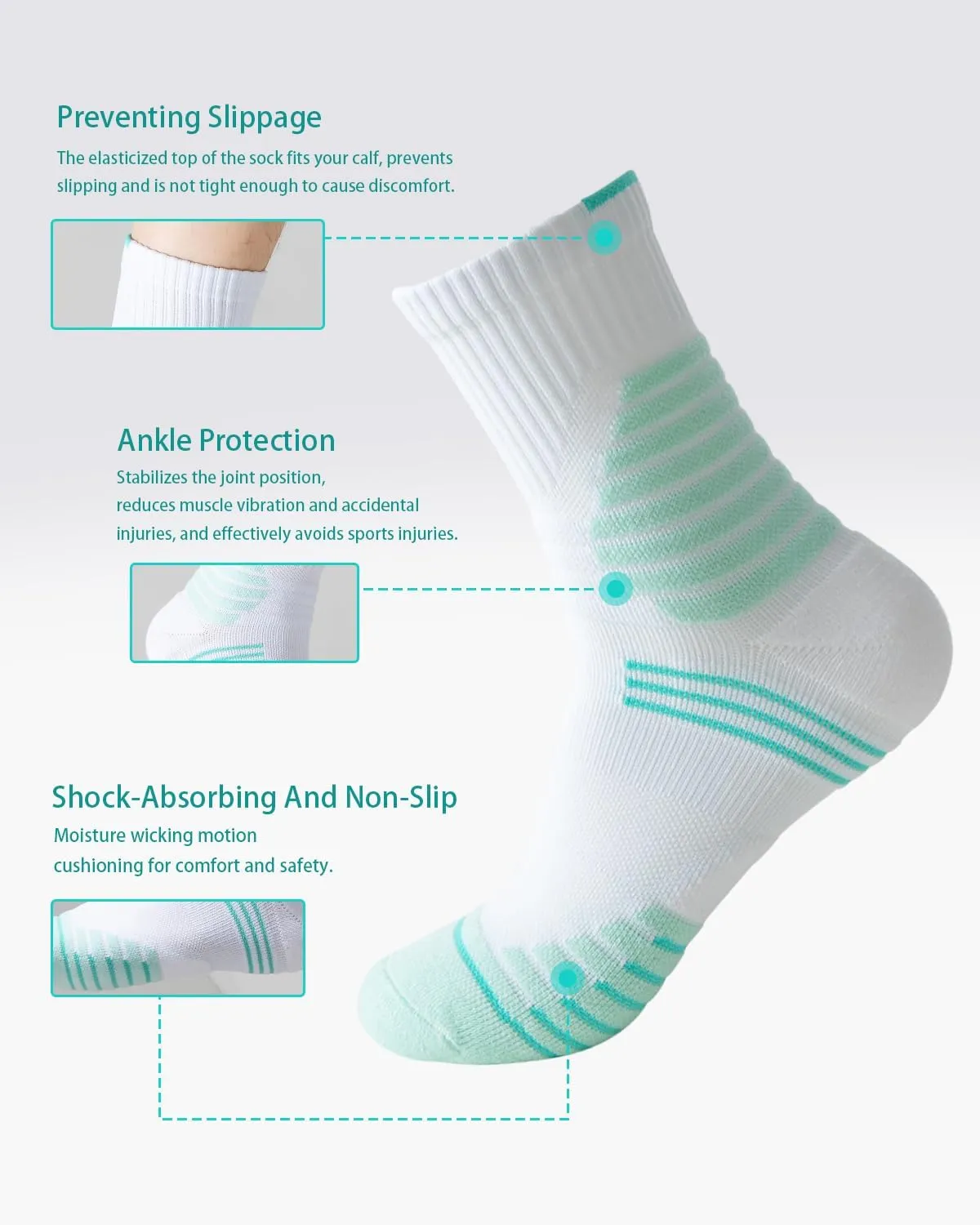 Men Compression Socks Athletic Cushioned Crew Sock Running 3 PC with Arch Support Sports Ankle Socks 9-13