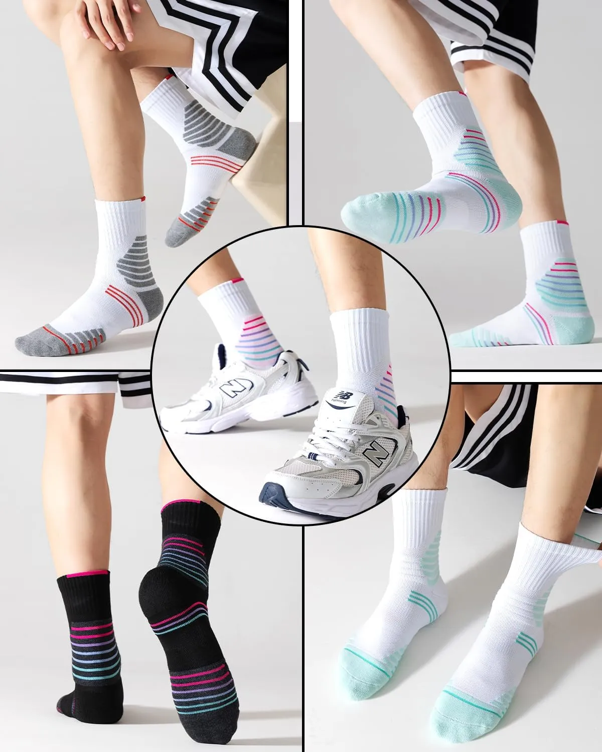Men Compression Socks Athletic Cushioned Crew Sock Running 3 PC with Arch Support Sports Ankle Socks 9-13