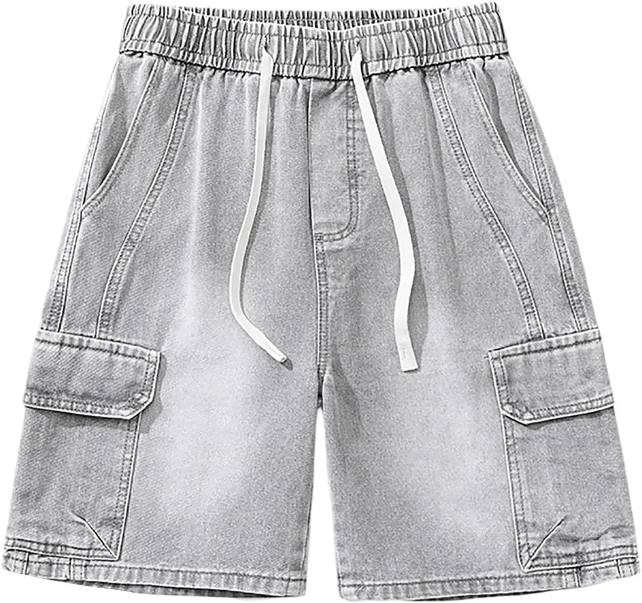 Men Loose Denim Shorts Baggy Casual Summer Wide Leg Mid Jean Jorts Hip Hop Shorts Streetwear with Pockets
