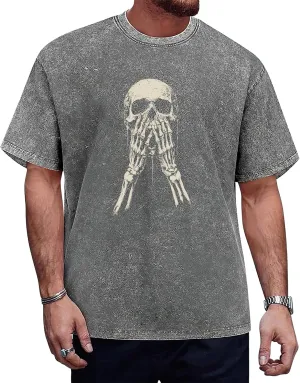 Men Vintage Graphic Tees Washed Oversized Skull 3D Printed T-Shirts Casual Streetwear Shirt Summer Tops