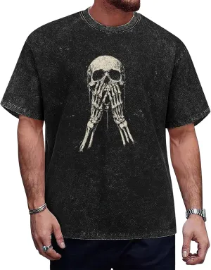 Men Vintage Graphic Tees Washed Oversized Skull 3D Printed T-Shirts Casual Streetwear Shirt Summer Tops