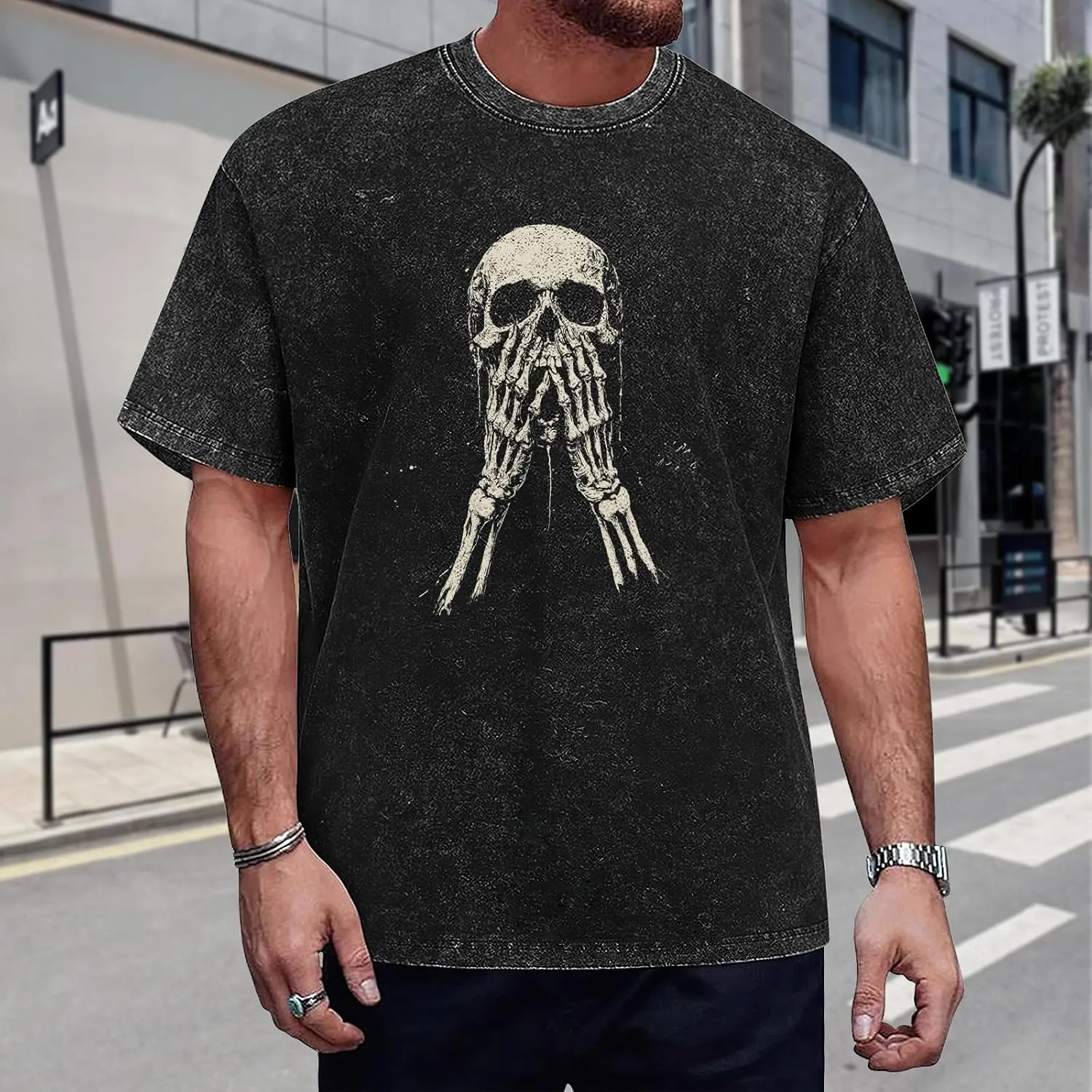 Men Vintage Graphic Tees Washed Oversized Skull 3D Printed T-Shirts Casual Streetwear Shirt Summer Tops