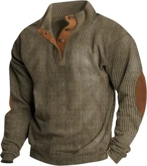Men Western Aztec Ethnic Print Vintage Tops Long Sleeve Henley Shirt Stand Collar Button Down Pullover Sweatshirts