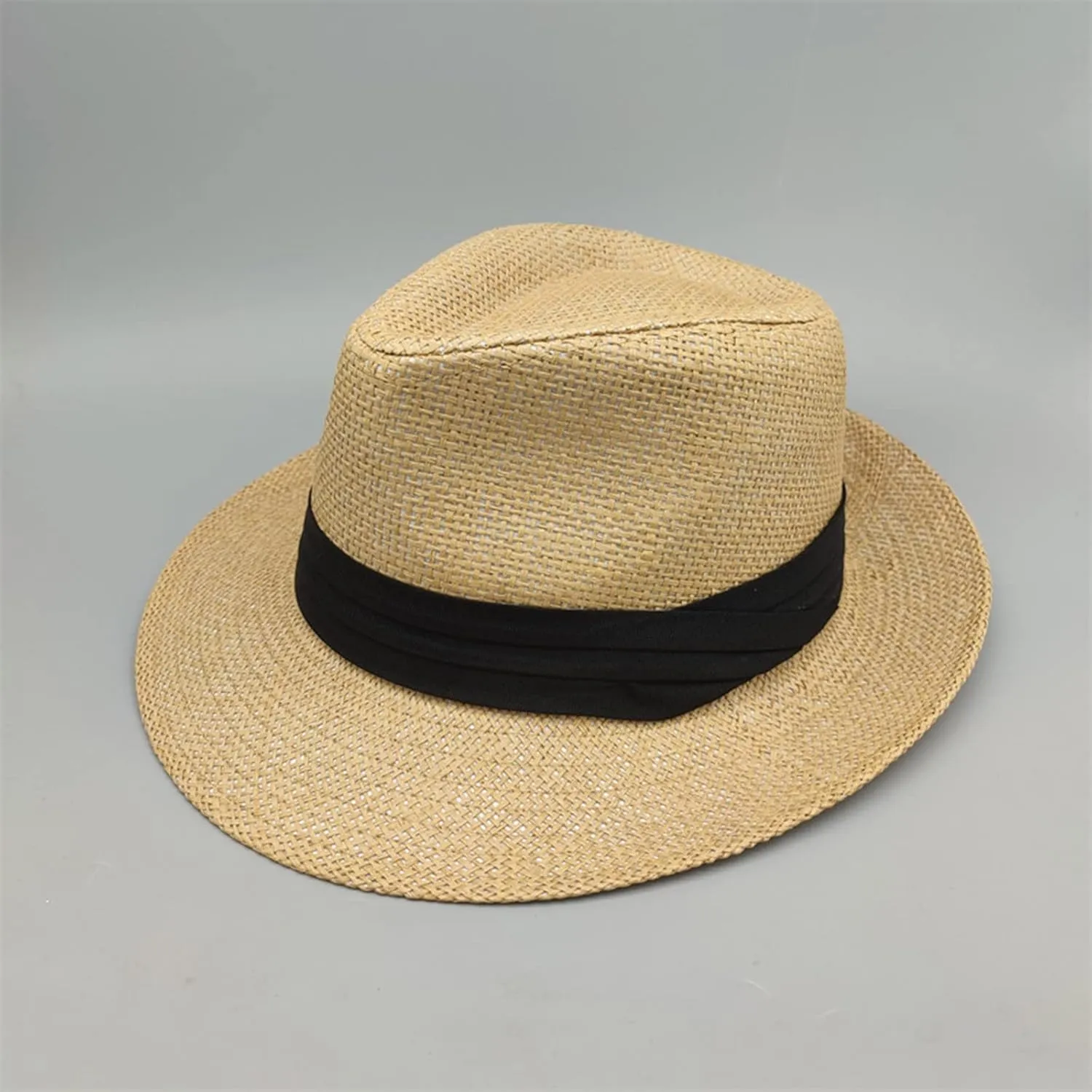 Men Women Panama Wide Brim Bucket Hat Jazz Straw Solid Colors Sun Hats Summer Beach Vacation Fisherman Cap
