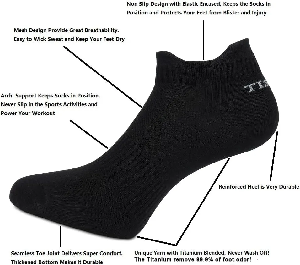 Mens and Womens Titanium Anti Odor Deodorant Sports Ankle Socks for Athletes Feet