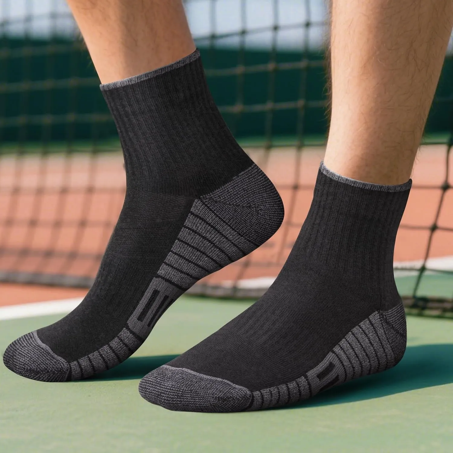 Mens Ankle Gym Golf Tennis Training Athletic Socks For Men, Moisture Wicking Cotton Cushioned Quarter Crew Socks