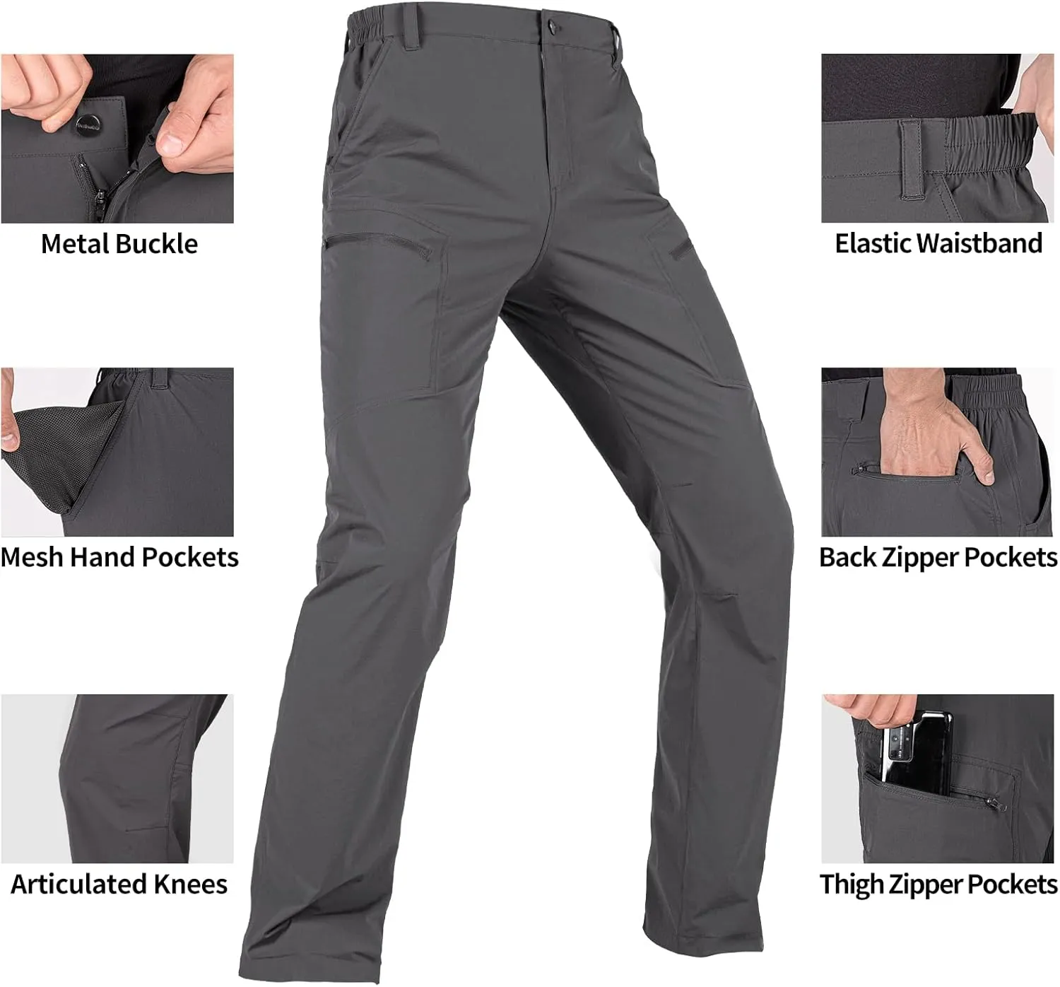Men's Cargo Hiking Pants Quick Dry Lightweight Water Resistant Breathable Work Pants for Men with Multi Pockets