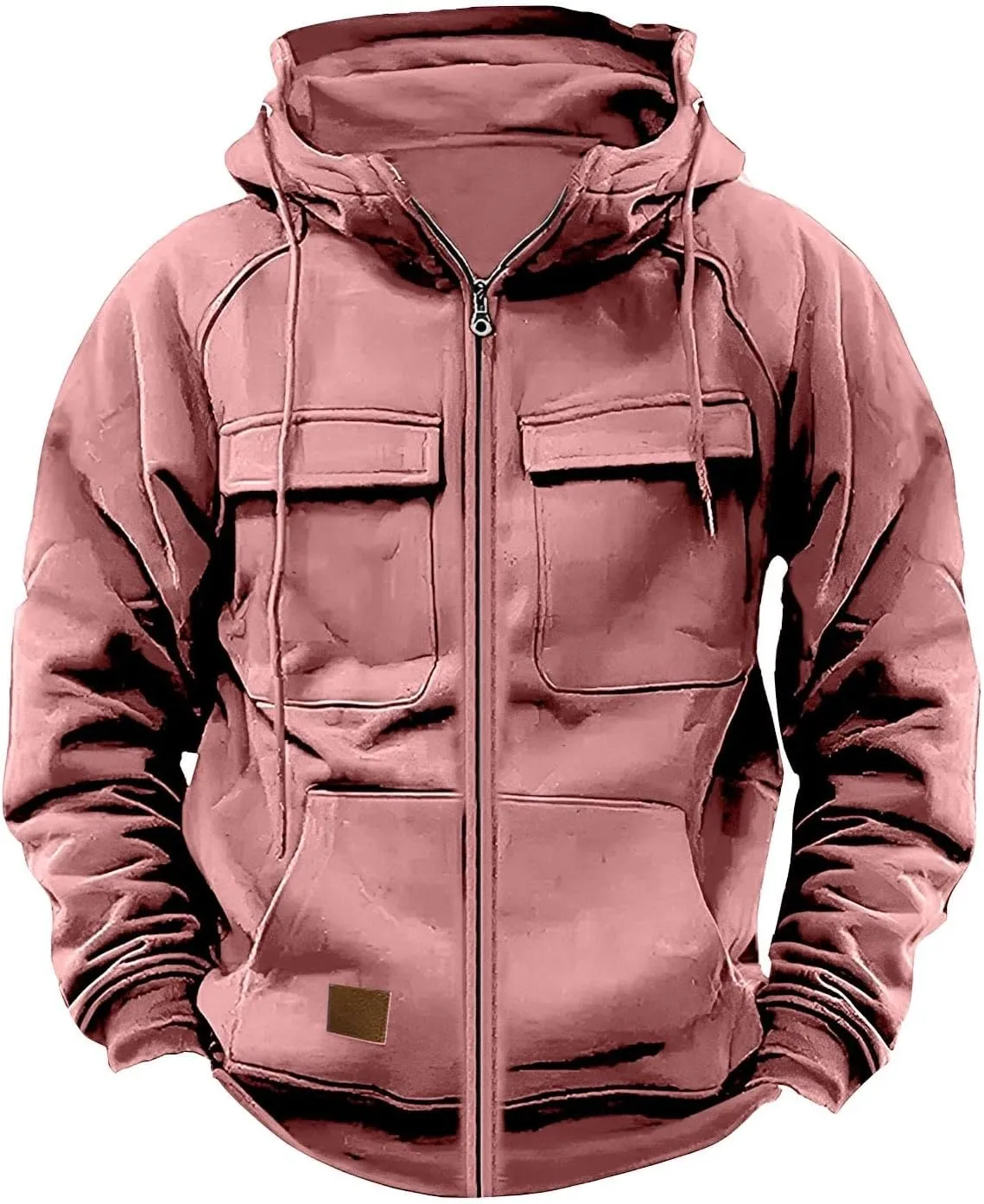 Mens Cargo Hoodies Casual Lightweight Full Zip Drawstring Tactical Hooded Sweatshirts Workout Athletic Jackets Outwear