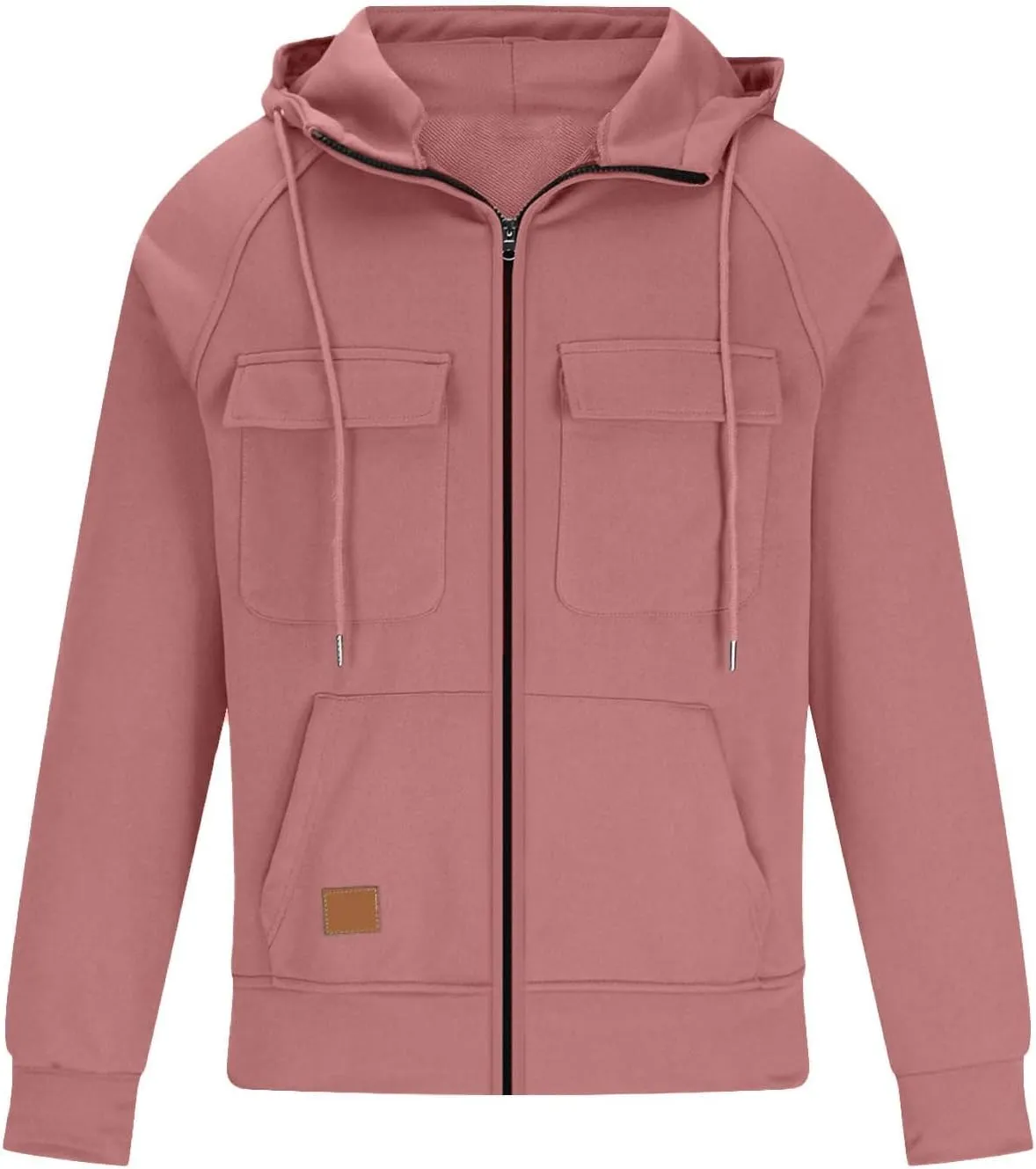 Mens Cargo Hoodies Casual Lightweight Full Zip Drawstring Tactical Hooded Sweatshirts Workout Athletic Jackets Outwear