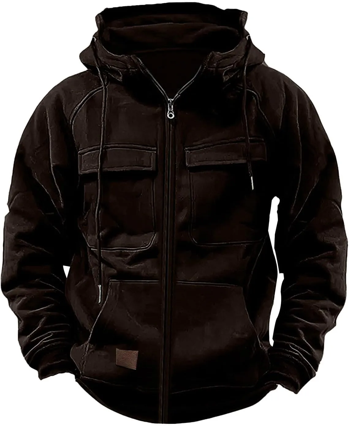 Mens Cargo Hoodies Casual Lightweight Full Zip Drawstring Tactical Hooded Sweatshirts Workout Athletic Jackets Outwear