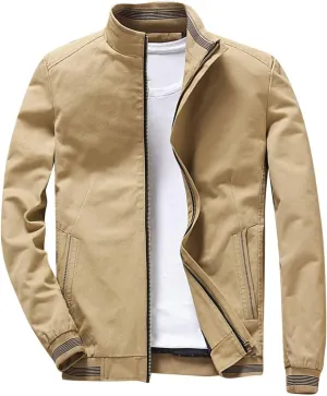 Mens Casual Jackets with Elastic Hem Banded Collar Jackets Big and Tall Bomber Jackets Windproof Jackets for Sports