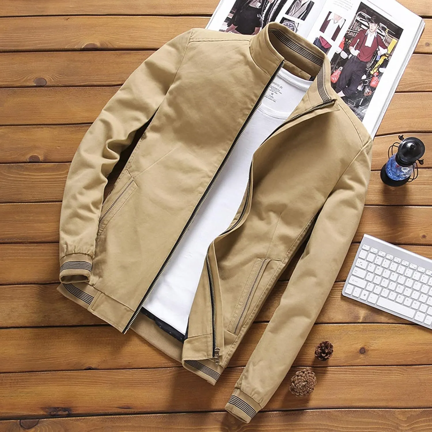 Mens Casual Jackets with Elastic Hem Banded Collar Jackets Big and Tall Bomber Jackets Windproof Jackets for Sports
