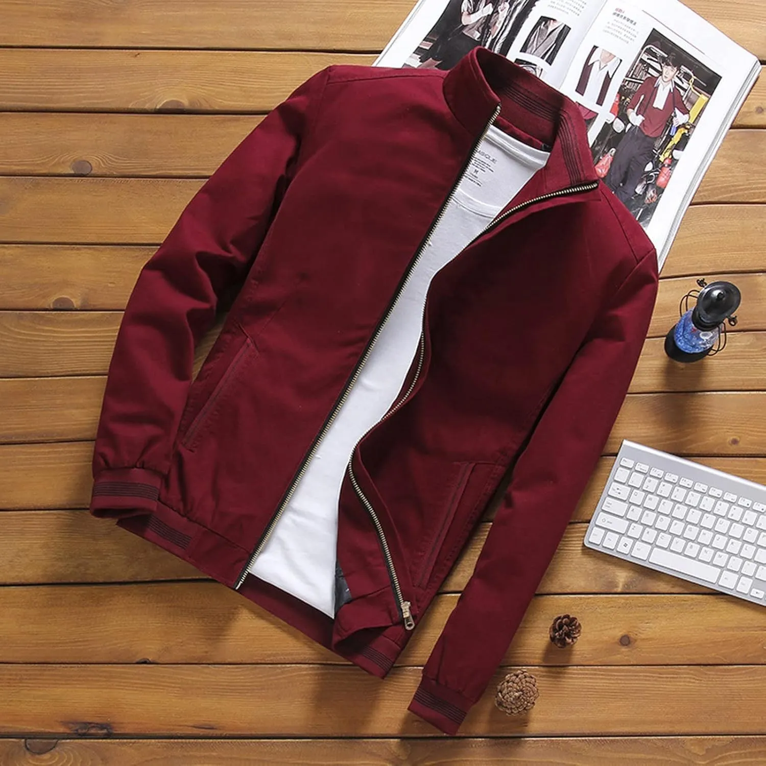Mens Casual Jackets with Elastic Hem Banded Collar Jackets Big and Tall Bomber Jackets Windproof Jackets for Sports