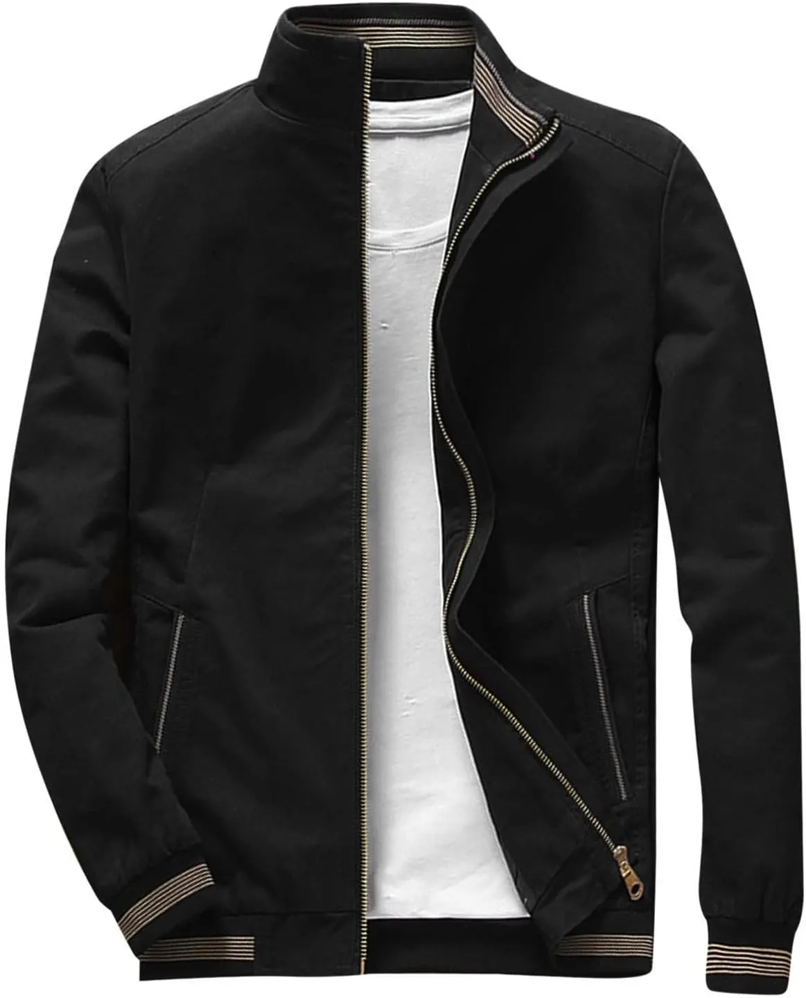 Mens Casual Jackets with Elastic Hem Banded Collar Jackets Big and Tall Bomber Jackets Windproof Jackets for Sports