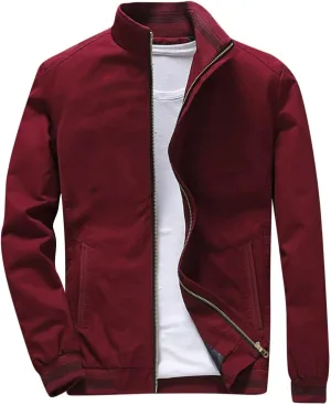 Mens Casual Jackets with Elastic Hem Banded Collar Jackets Big and Tall Bomber Jackets Windproof Jackets for Sports