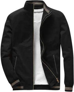 Mens Casual Jackets with Elastic Hem Banded Collar Jackets Big and Tall Bomber Jackets Windproof Jackets for Sports