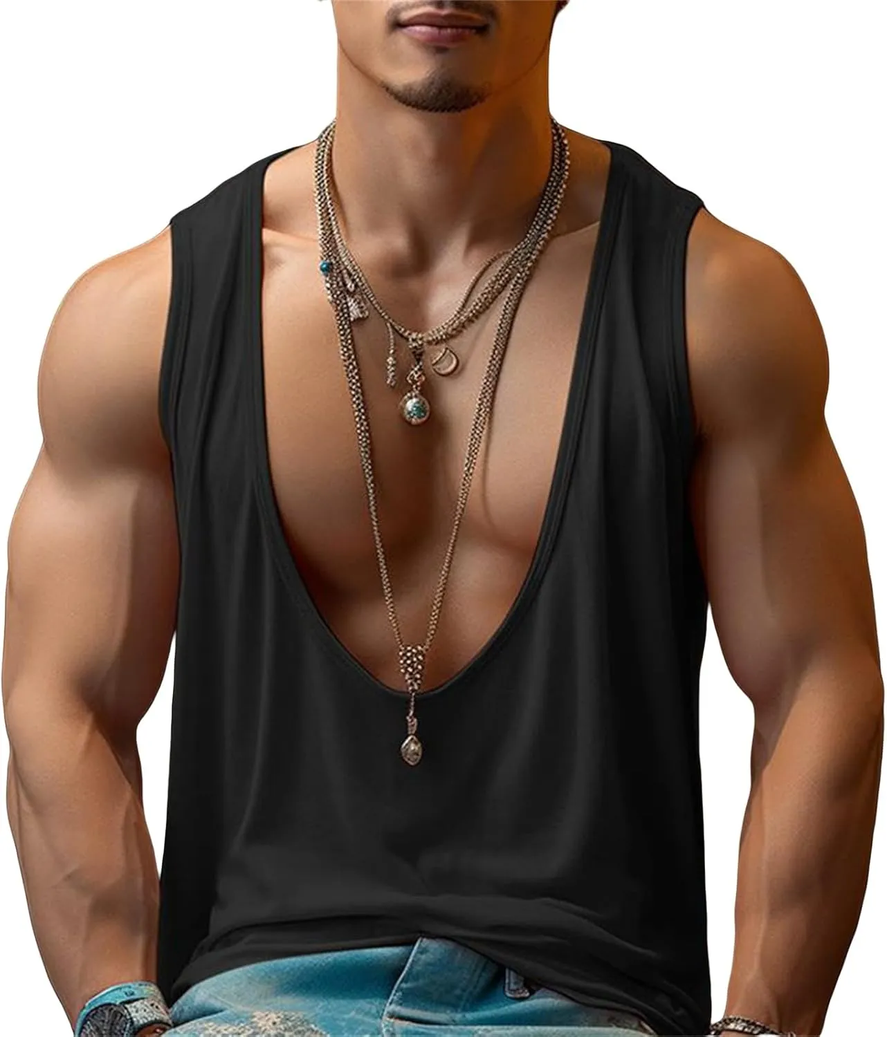 Men's Casual Tank Tops Deep V Neck Sleeveless Shirts Gym Workout Athletic Tees Moisture Wicking Quick Dry T Shirts