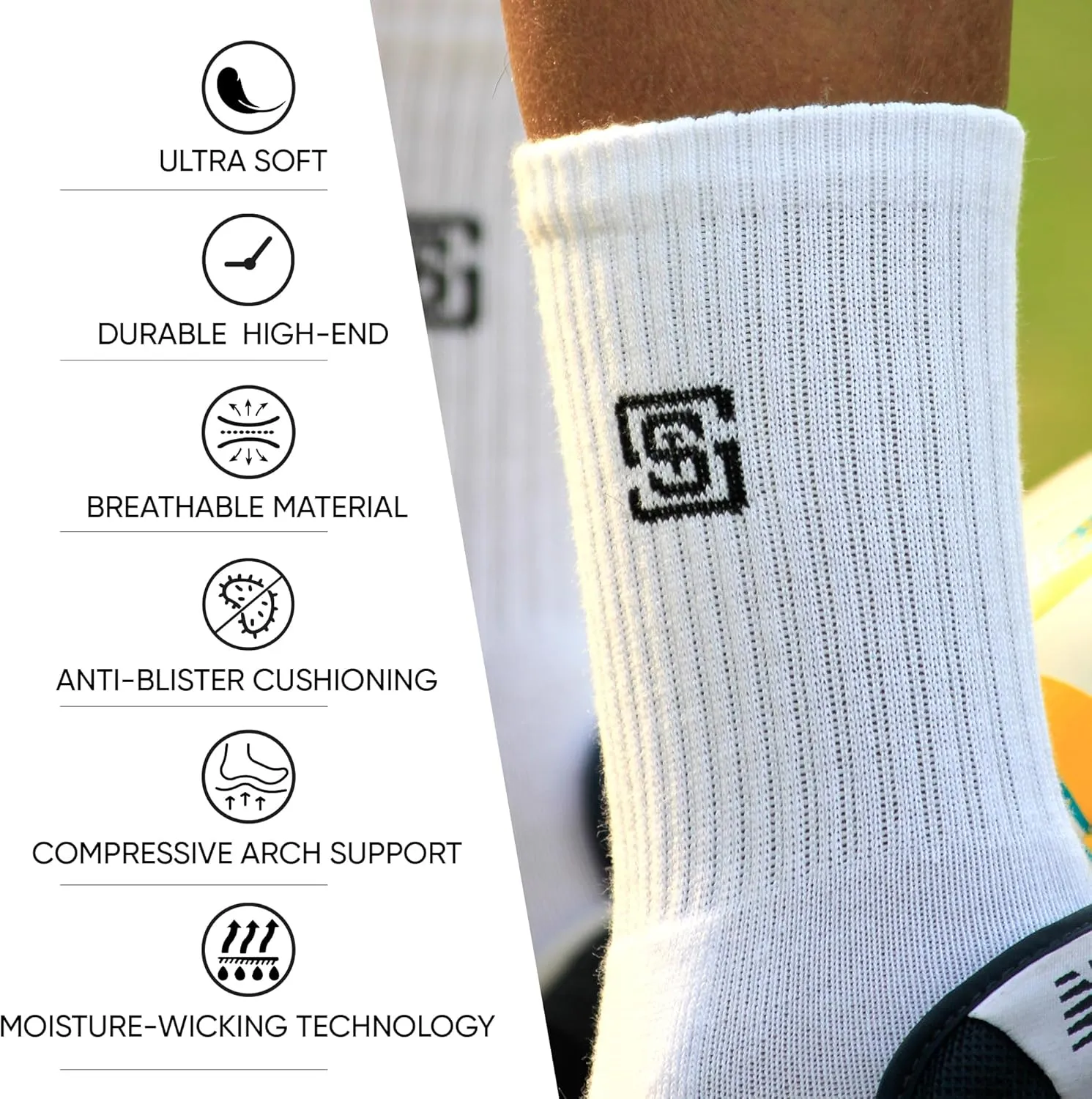 Mens Crew Socks, Compression Socks Men, Cushion Athletic Socks Men, Thick Work Socks For Men, Running Socks