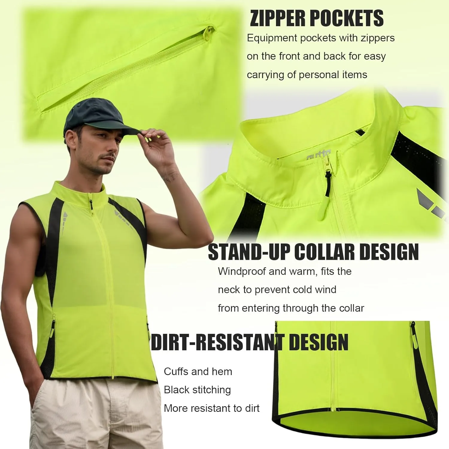 Men's Cycling Jacket Windproof Breathable Reflective Design for Cycling, Running, Outdoor Sports