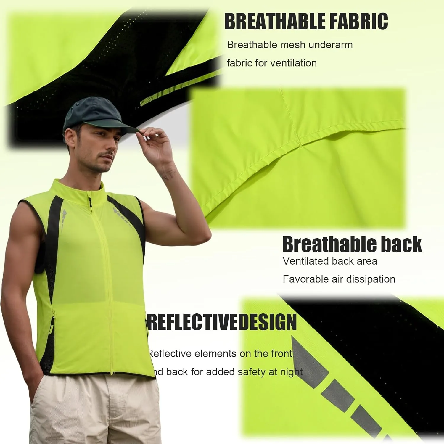 Men's Cycling Jacket Windproof Breathable Reflective Design for Cycling, Running, Outdoor Sports