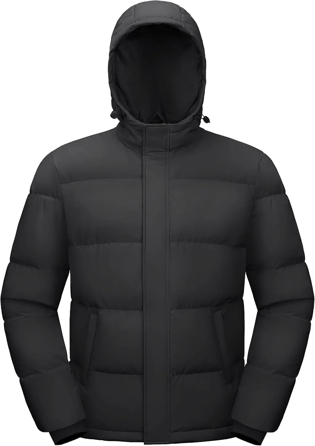 Men's Down Puffer Jacket Hooded Water-Resistant Windproof Jackets Full Zip Winter Thicken Thermal Puffy Coat