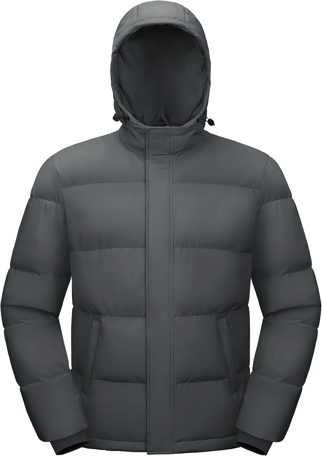 Men's Down Puffer Jacket Hooded Water-Resistant Windproof Jackets Full Zip Winter Thicken Thermal Puffy Coat