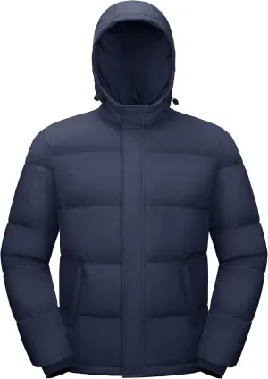 Men's Down Puffer Jacket Hooded Water-Resistant Windproof Jackets Full Zip Winter Thicken Thermal Puffy Coat
