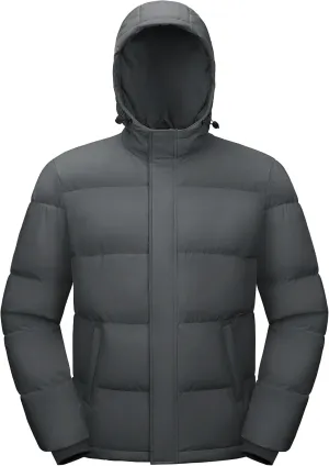 Men's Down Puffer Jacket Hooded Water-Resistant Windproof Jackets Full Zip Winter Thicken Thermal Puffy Coat