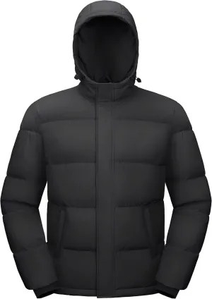 Men's Down Puffer Jacket Hooded Water-Resistant Windproof Jackets Full Zip Winter Thicken Thermal Puffy Coat
